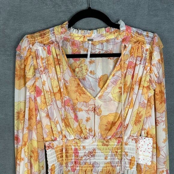 Free People Top Women Extra Small Yellow Floral Boho Beach Festival Whimsy Fairy - Picture 3 of 14